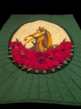 Handmade Horse Appliqué Quilt with Red Rose Trim